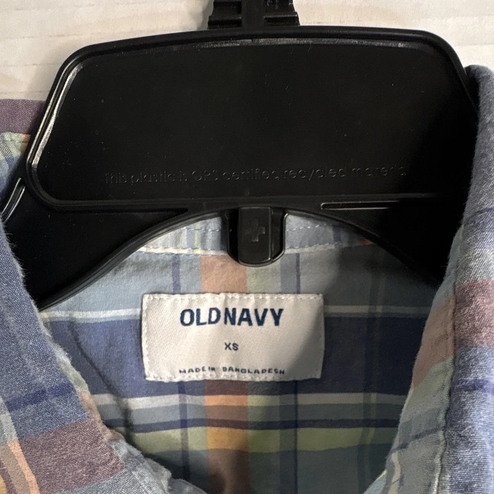 Old Navy Boys Blue Plaid Shortsleeved Button Up Shirt Size Xs